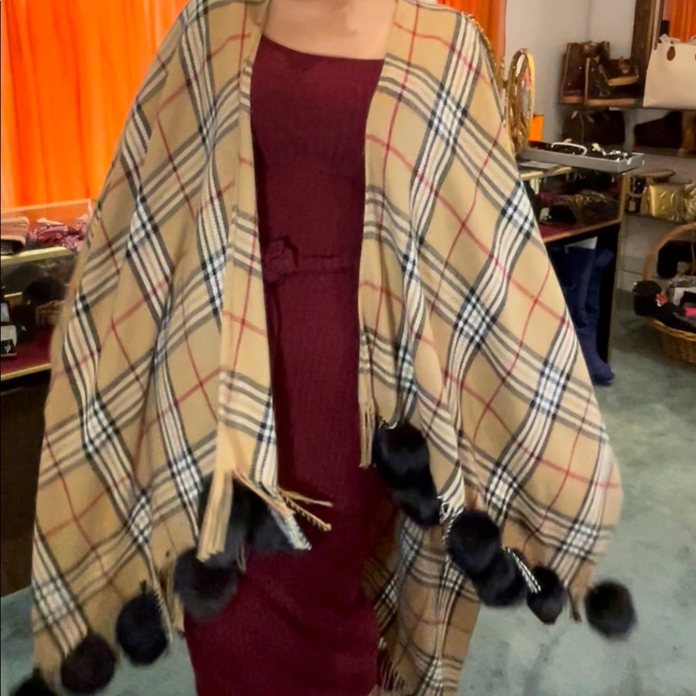 Designer Cape With Mink Balls